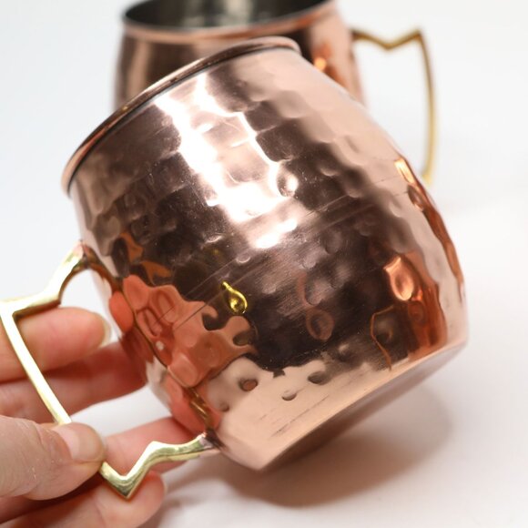 Copper Moscow Mule Mug Set - Hammered Finish 4-Piece Bar Decor Drink Cocktail - Picture 8 of 11